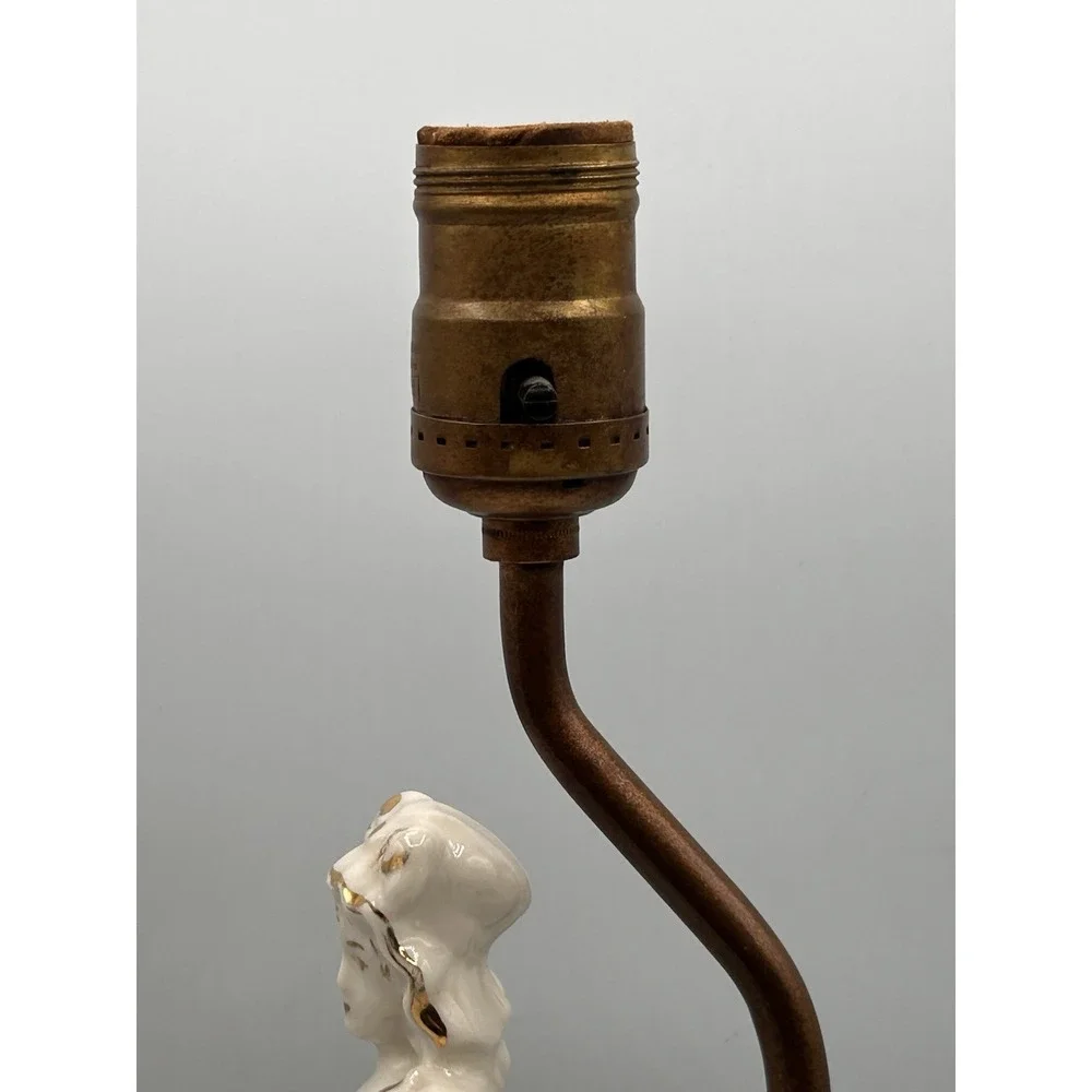 Vintage Colonial Woman Gold Trim Porcelain Table Lamp
